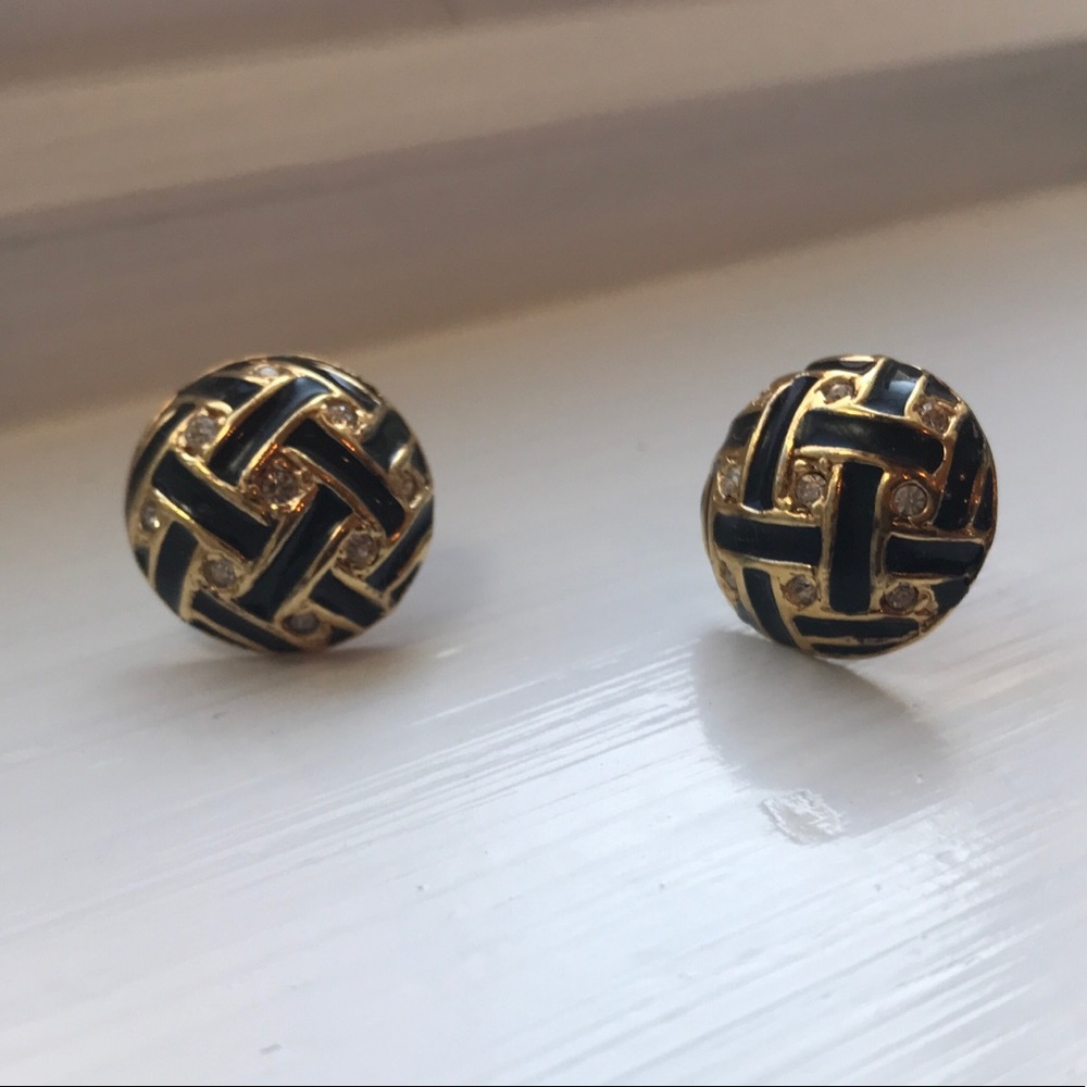 ROMAN brand pierced earrings gold/black/rhinestones